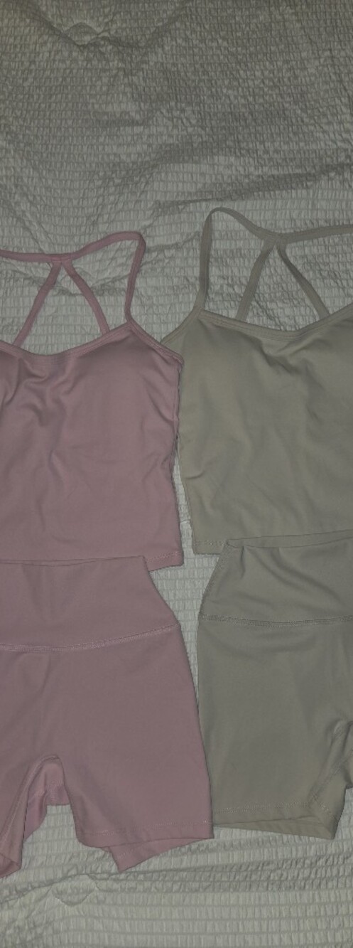 Pink and Beige Strappy Crop Tank/Shorts Duo...Can Be Sold Seperately